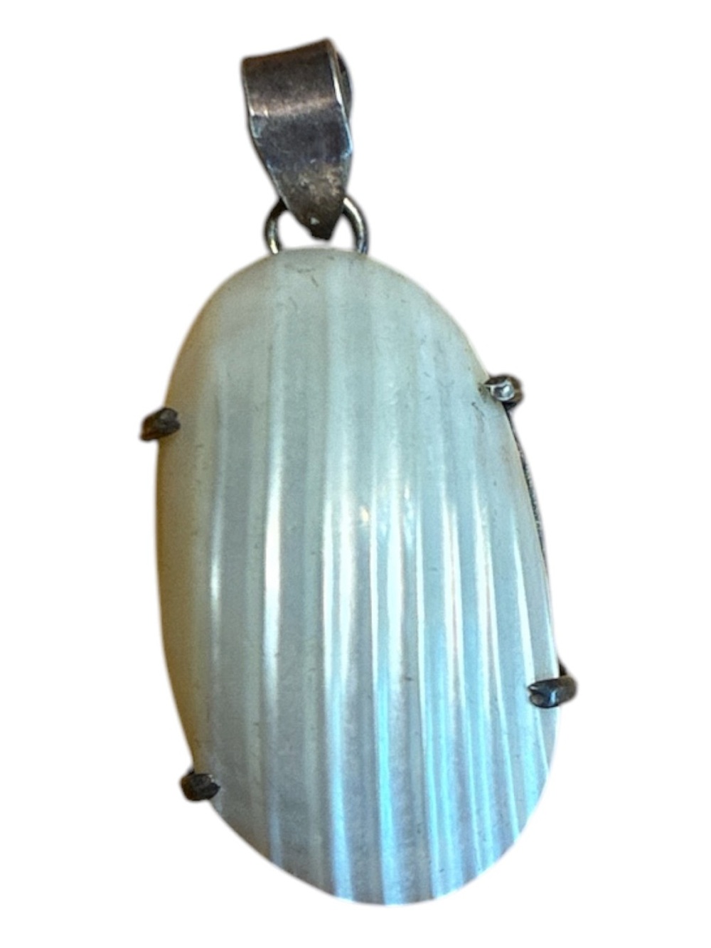 Vintage Sterling Silver Mother of Pearl Oval Necklace Pendant